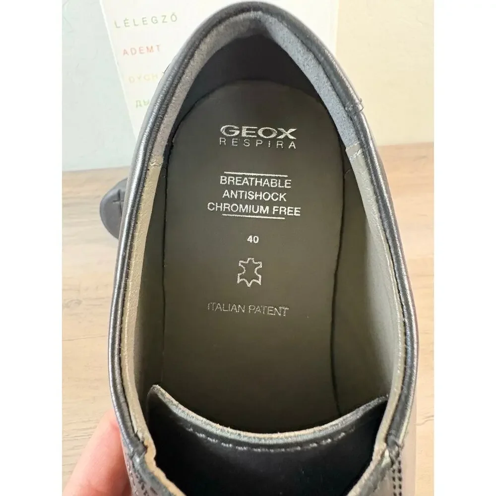 GEOX J Federico Black Patent Italian Leather Men's Shoes 6.5 EU 40 New‎ in Box